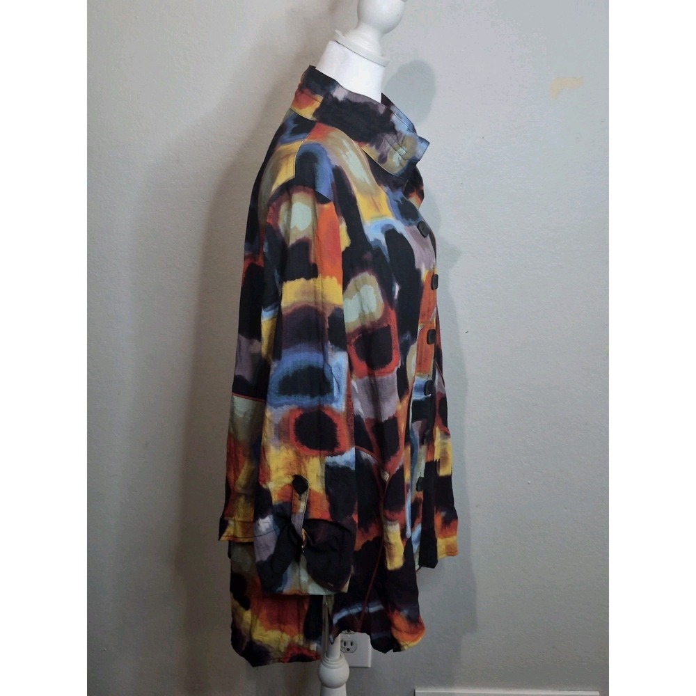 Ali Miles 1X Abstract Print Button Up Shirt Roll Tab Sleeve Artsy Boho Lagenlook - Picture 4 of 6
